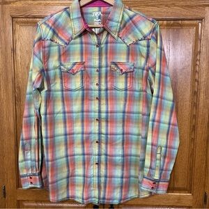 Wrangler Vibrant Plaid Button Down Shirt